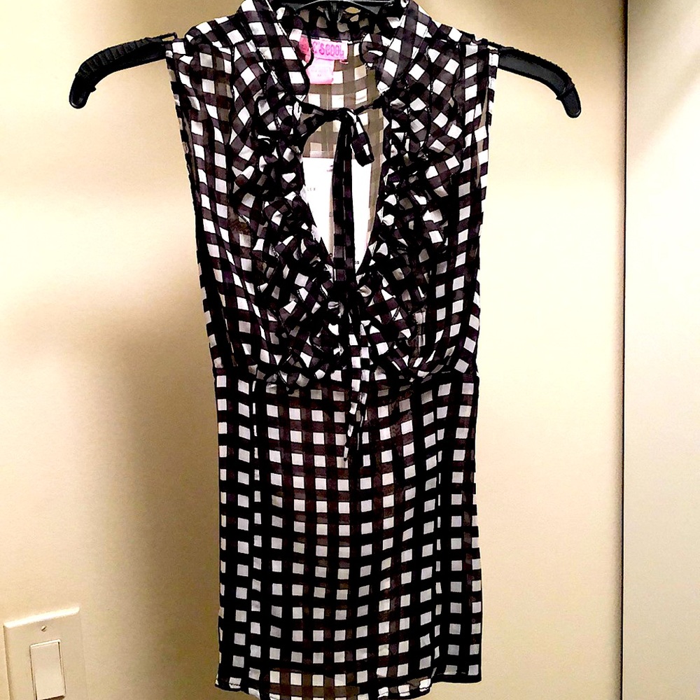 🚫Gifted Nwt She’s cool black&white gingham top ties at collar &waist junior - Picture 1 of 9